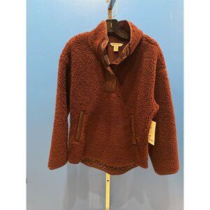Athleta Cozy Sherpa Snap Burgandy Colored Sweatshirt Oversized Fit Regular  SP